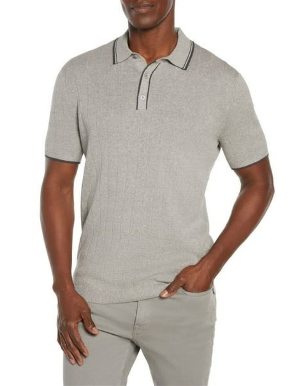 Express Men's Short Sleeve Sweater Polo In Gray Sz Small
